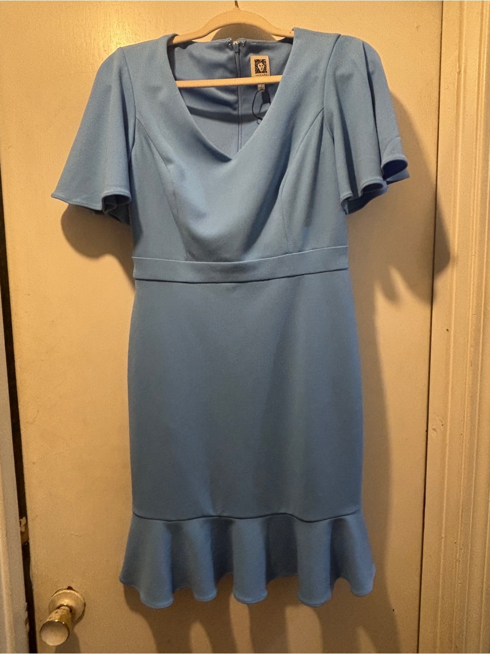 Anne Klein Sky Blue Midi Dress with Flutter Sleeves